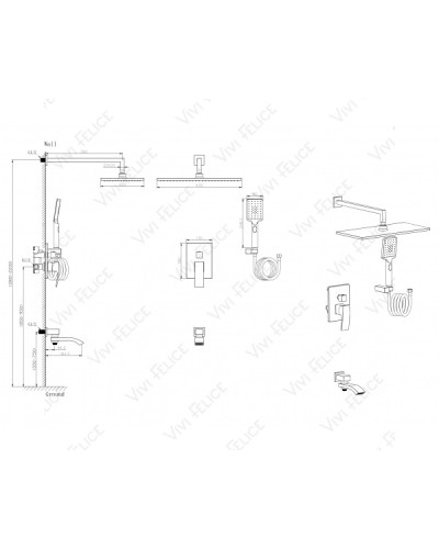 Душевой комплект Felice 1020 NERO OPACO со смесителем черный матовый