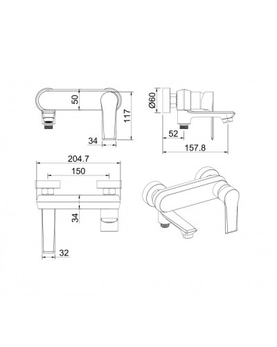 Смеситель для ванны с ручным душем Felice 8040 Nero opaco, черный матовый