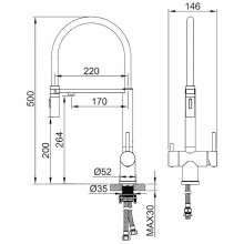 Смеситель Felice 1314 On для кухонной мойки, с подключением к фильтру питьевой воды, Oro Opaco Nero