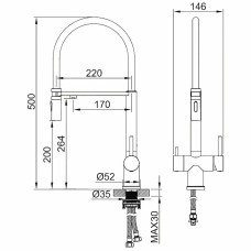 Смеситель Felice 1314 On для кухонной мойки, с подключением к фильтру питьевой воды, Oro Opaco Nero
