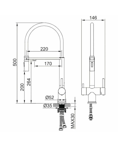 Смеситель Felice 1314 On для кухонной мойки, с подключением к фильтру питьевой воды, Oro Opaco Nero