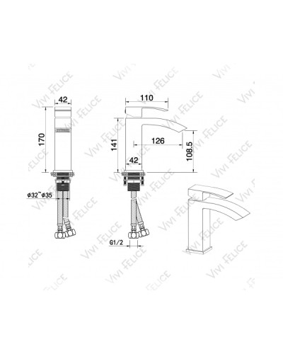 Смеситель Felice 1030 NERO OPACO для раковины черный матовый