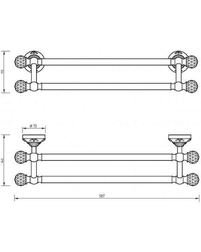 Полотенцедержатель Migliore Cristalia 16812 двойной Хром с кристаллами Swarovski