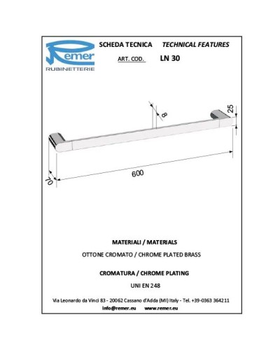 Полотенцедержатель 60 см Remer Lounge LN30CR