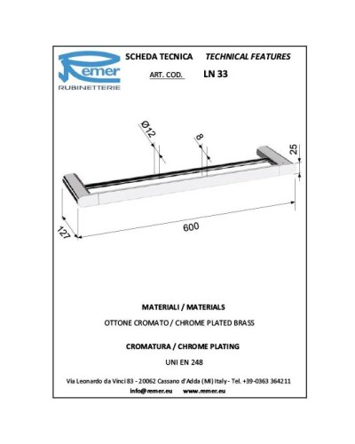 Полотенцедержатель 60 см Remer Lounge LN33CR