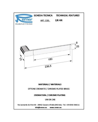 Полотенцедержатель 23,6 см Remer Lounge LN44NO