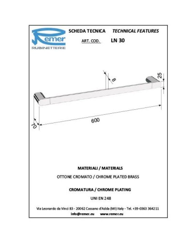 Полотенцедержатель 60 см Remer Lounge LN30NO