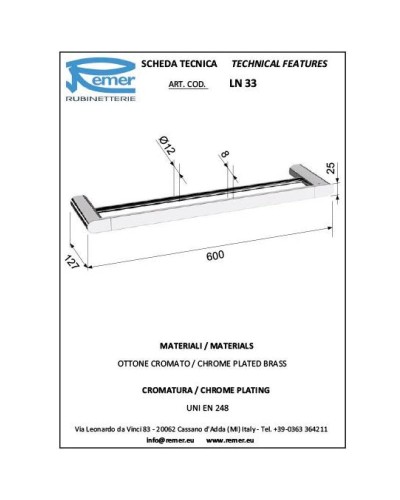 Полотенцедержатель 60 см Remer Lounge LN33NO