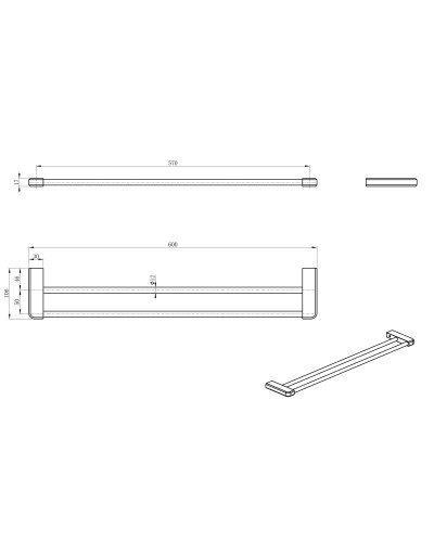 Полотенцедержатель двойной WONZON & WOGHAND, Черный матовый (WW-V3102-MB)
