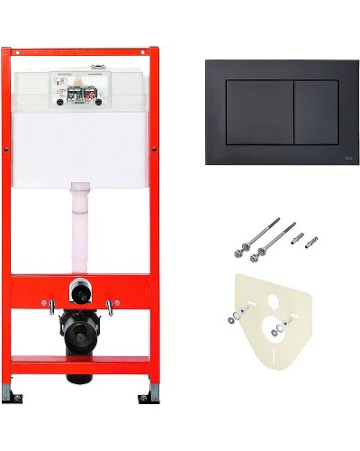 Комплект унитаза BelBagno Uno BB3105CHR/SC с инсталляцией Tece Base K440407 с сиденьем Микролифт и Черной матовой клавишей смыва