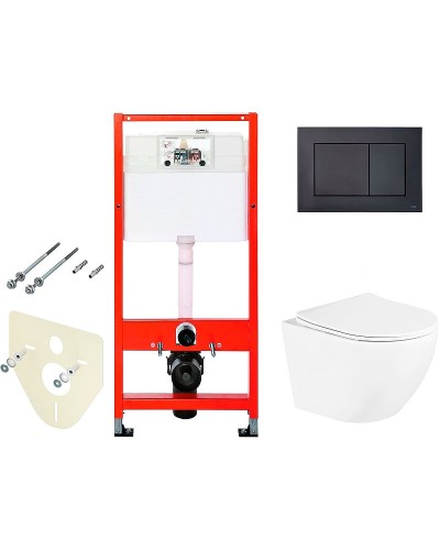 Комплект унитаза BelBagno Uno BB3105CHR/SC с инсталляцией Tece Base K440407 с сиденьем Микролифт и Черной матовой клавишей смыва