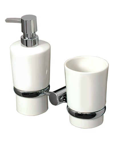 Дозатор для жидкого мыла WasserKRAFT K-28289 со стаканом для зубных щеток Хром Белый