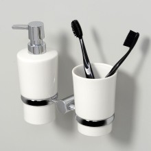 Дозатор для жидкого мыла WasserKRAFT K-28289 со стаканом для зубных щеток Хром Белый