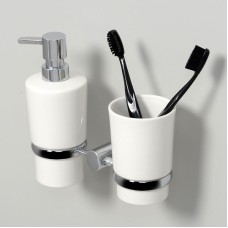 Дозатор для жидкого мыла WasserKRAFT K-28289 со стаканом для зубных щеток Хром Белый