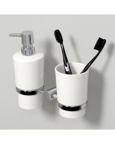Дозатор для жидкого мыла WasserKRAFT K-28289 со стаканом для зубных щеток Хром Белый