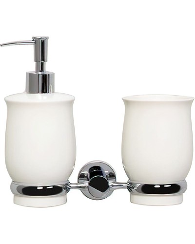 Дозатор для жидкого мыла WasserKRAFT K-24289 со стаканом для зубных щеток Хром Белый