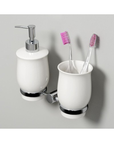 Дозатор для жидкого мыла WasserKRAFT K-24289 со стаканом для зубных щеток Хром Белый