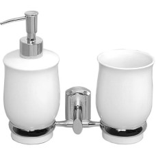 Дозатор для жидкого мыла WasserKRAFT K-24189 со стаканом для зубных щеток Хром Белый