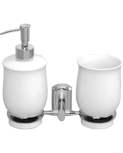 Дозатор для жидкого мыла WasserKRAFT K-24189 со стаканом для зубных щеток Хром Белый