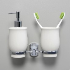 Дозатор для жидкого мыла WasserKRAFT K-24189 со стаканом для зубных щеток Хром Белый