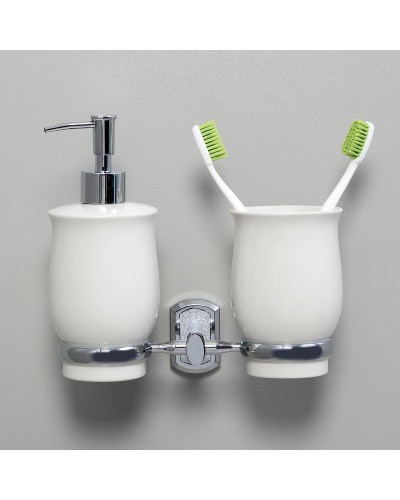Дозатор для жидкого мыла WasserKRAFT K-24189 со стаканом для зубных щеток Хром Белый