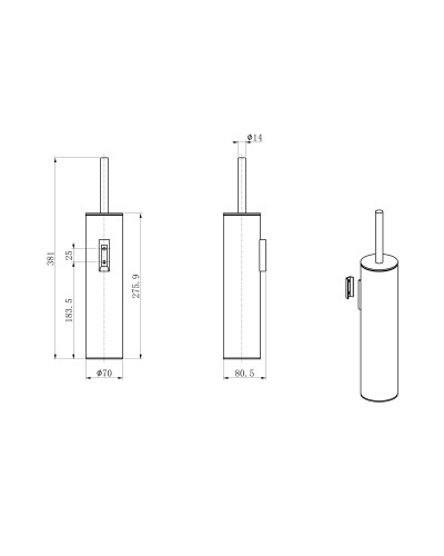Туалетный ершик в комплекте WONZON & WOGHAND, Брашированный никель (WW-V4601-BR)