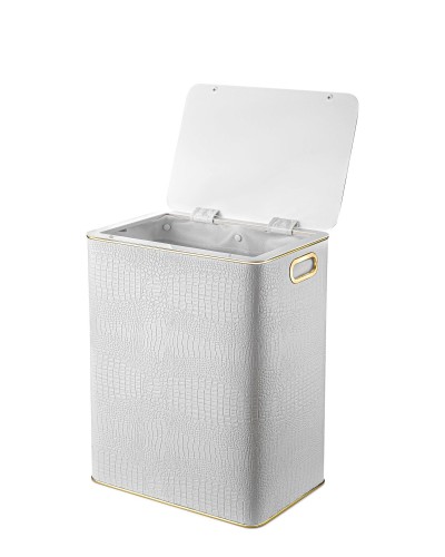 Корзина для белья Geralis KWG-S CROCO белая, кант золото, большая