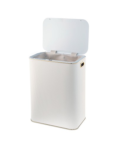 Корзина для белья Geralis NRWG-S ромб белая, кант золото, большая