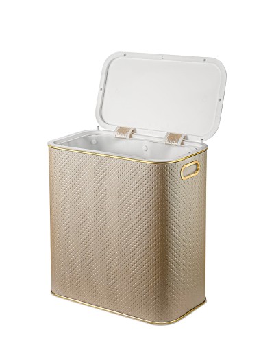 Корзина для белья Geralis PLG-M PUNTO бежевая, кант золото, малая