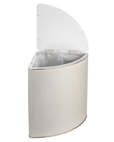 Корзина для белья угловая Geralis RWG-U Ромб белая, кант золото