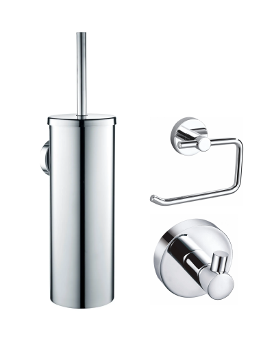 Набор аксессуаров из 3 предметов (крючок, держатель для бумаги, ершик) WONZON & WOGHAND, Хром (WW-8100-CR)