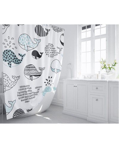 Шторка для ванны Fixsen Design Flux FX-2511 180х200 Белая с китами