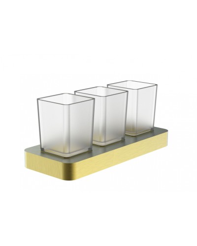 Три стакана для зубных щеток с держателем WONZON & WOGHAND, Брашированное золото (WW-8338-BG)