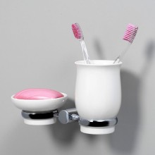 Стакан для зубных щеток с мыльницей WasserKRAFT K-24226 Хром Белый