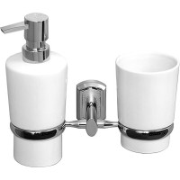 Дозатор для жидкого мыла WasserKRAFT K-28189 со стаканом для зубных щеток Хром Белый