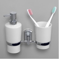 Дозатор для жидкого мыла WasserKRAFT K-28189 со стаканом для зубных щеток Хром Белый