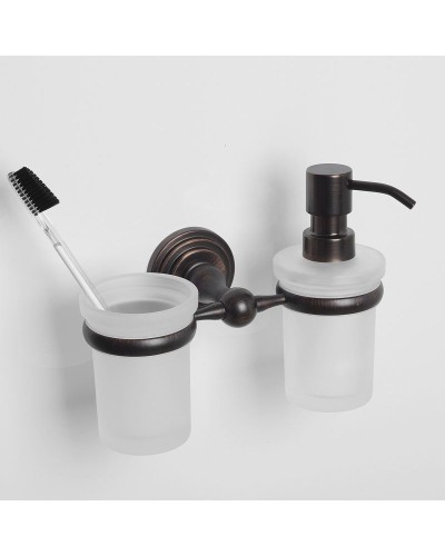 Дозатор для жидкого мыла WasserKRAFT Isar K-7389 со стаканом для зубных щеток Темная бронза