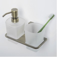 Дозатор для жидкого мыла WasserKRAFT Exter K-5289 со стаканом для зубных щеток Светлая бронза