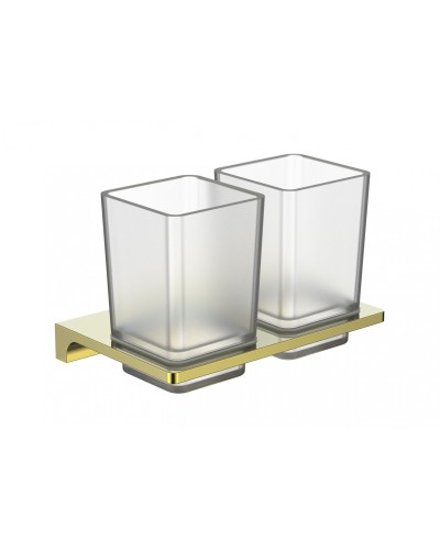 Два стакана для зубных щеток с держателем WONZON & WOGHAND, Глянцевое золото (WW-9128-LG)
