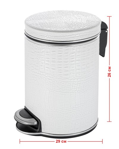 Ведро для мусора 5л Geralis V-KWH-B CROCO белое, кант хром
