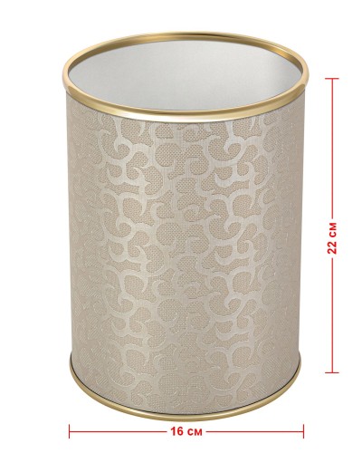 Ведро для мусора 3л открытое Geralis M-FLG-B FLOWER бежевое, кант золото