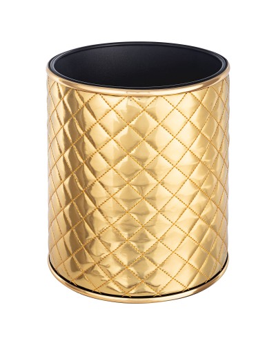 Ведро для мусора 6л открытое Geralis M-SGG1-S, Ромб стежка, золотое, кант золото, внутренний цвет черный