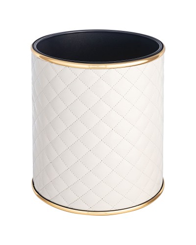 Ведро для мусора 6л открытое Geralis M-SWG1-S, Ромб стежка, белый, кант золото, внутренний цвет черный