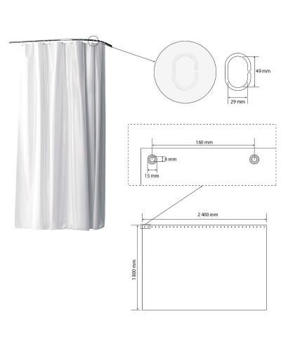 Штора для ванны Bemeta 240x180 153653036 Белая