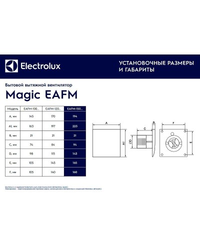 Вытяжной вентилятор Electrolux Magic EAFM-150TH НС-1136080 с таймером и гигростатом Белый