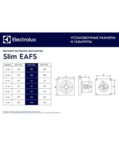 Вытяжной вентилятор Electrolux Slim EAFS-120TH НС-1126798 с таймером и гигростатом Белый