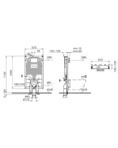 Инсталляция Vitra VPro 765-5800-01 для унитаза без клавиши смыва