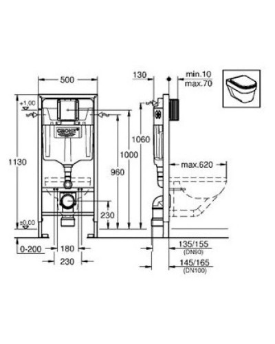 Комплект подвесной унитаз Laufen Pro 8209660000001 + 8969513000001 + система инсталляции Grohe 38721001