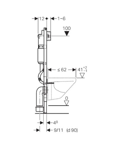 Монтажный элемент для подвесного унитаза, H112, клавиша Delta21, 12 см (UP100) Geberit Duofix 458.122.11.1