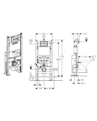 Монтажный элемент для подвесного унитаза, H112, для клавиш Delta, 12 см (UP100) Geberit Duofix  457.570.00.1